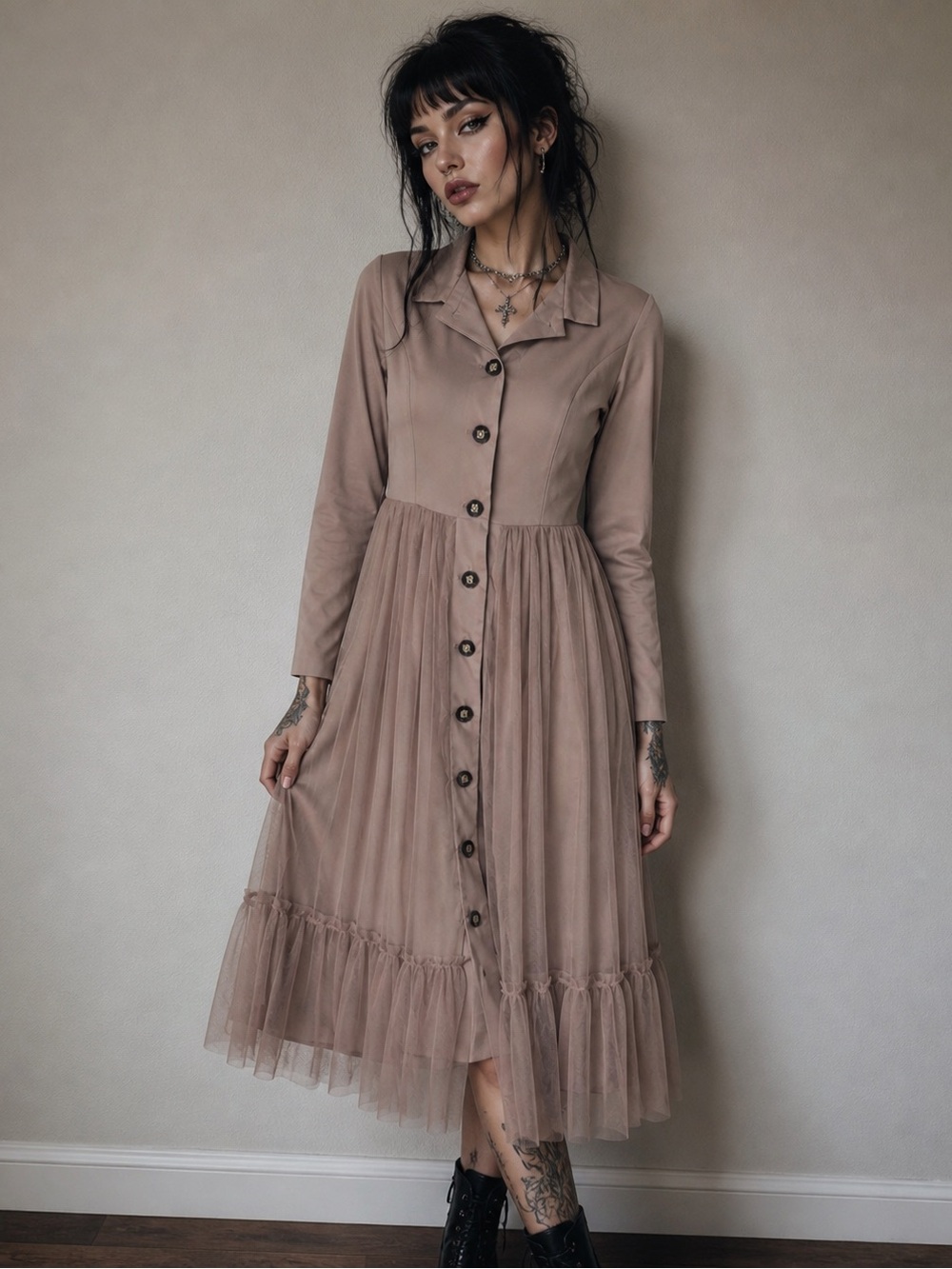 soft‎ brown fairycore midi dress